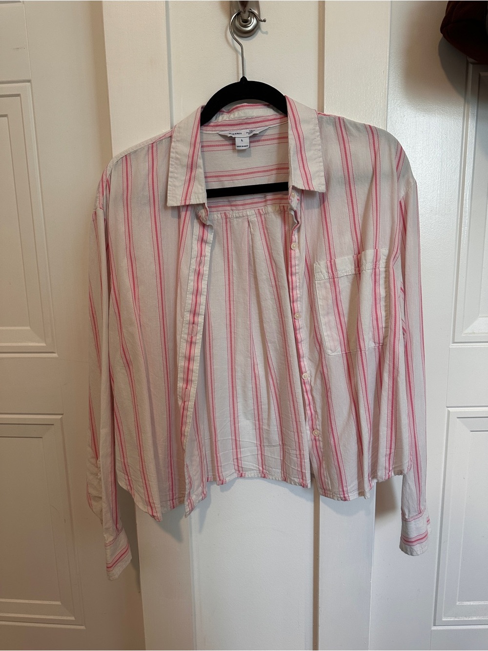 Cropped Pink and White Striped Button-Up Shirt